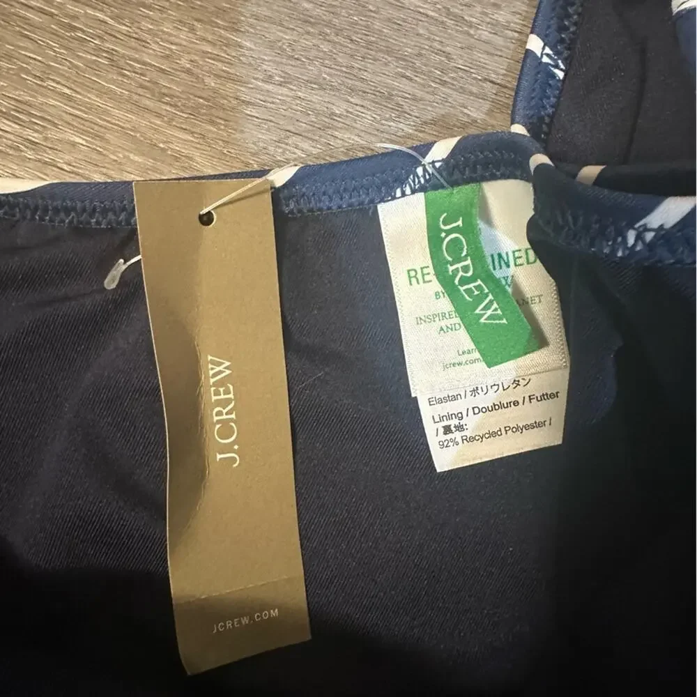 J. Crew Cutout one-piece full-coverage swimsuit with buttons in navy stripe NEW - Picture 3 of 5